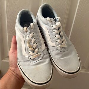 Vans White and Light Grey/Blue Lace-Up Sneakers